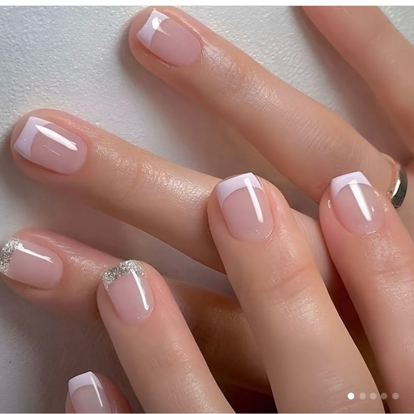 Other - Classic French Tip & Glitter Accent Press-On Nails – 24 Reusable Nails